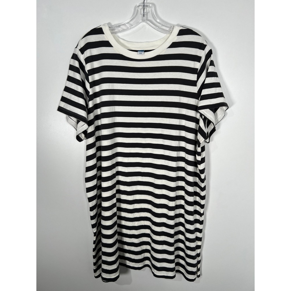 Old Navy 100% Cotton Black White Striped Short Sleeve T-Shirt Dress Nautical 2X